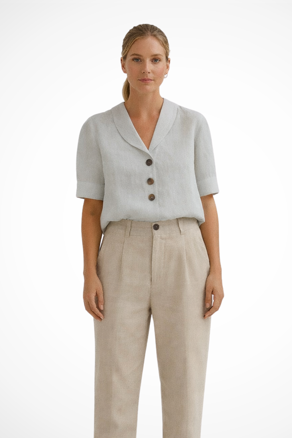 Solène – Blusa de Lino con Botones y Cuello Suave