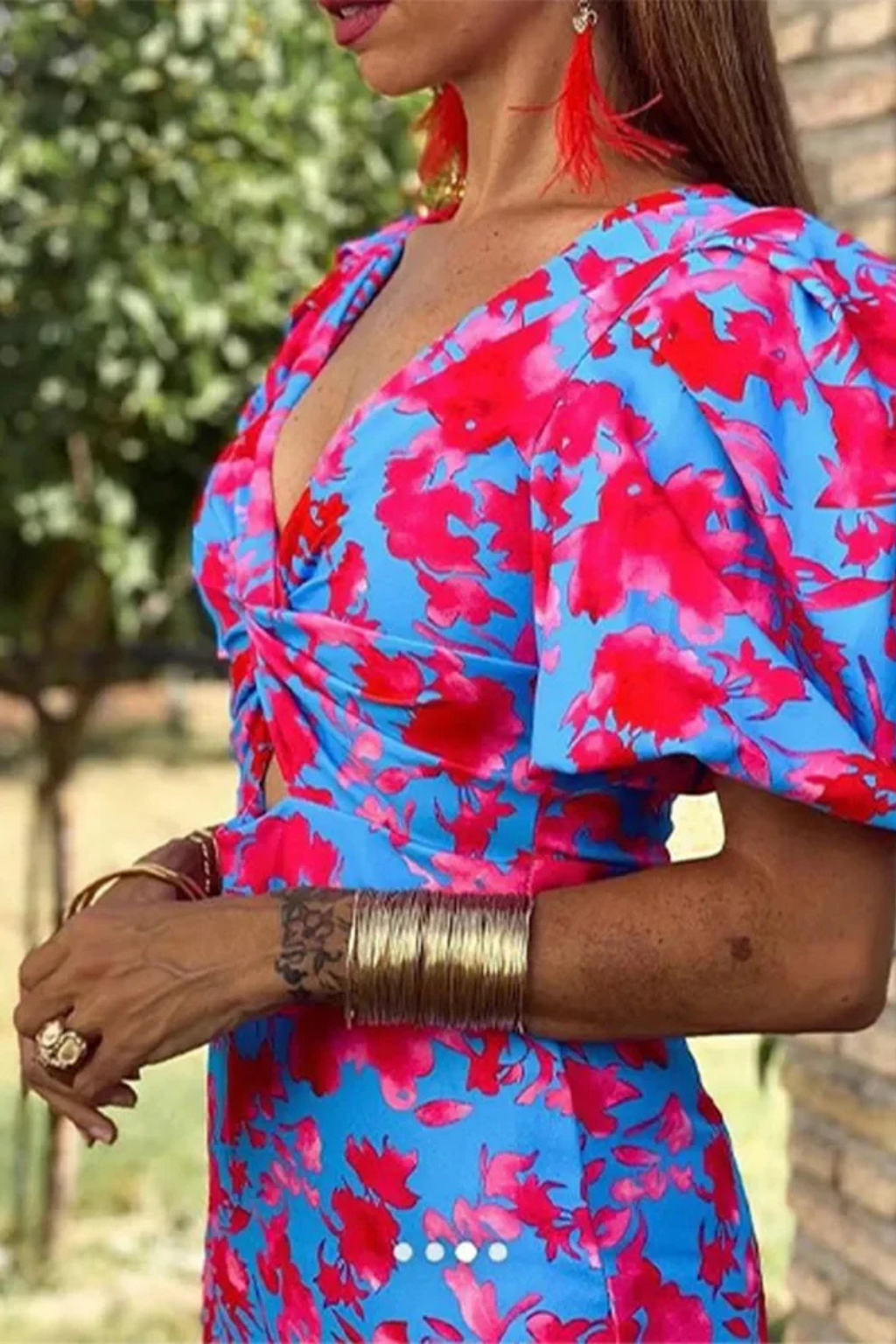 Sophia – Vestido Midi Floral con Manga Globo