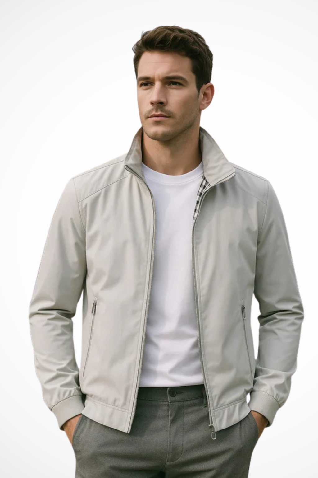 Jaimy – Chaqueta Harrington de Verano con Cremallera y Cuello Mao para Hombre