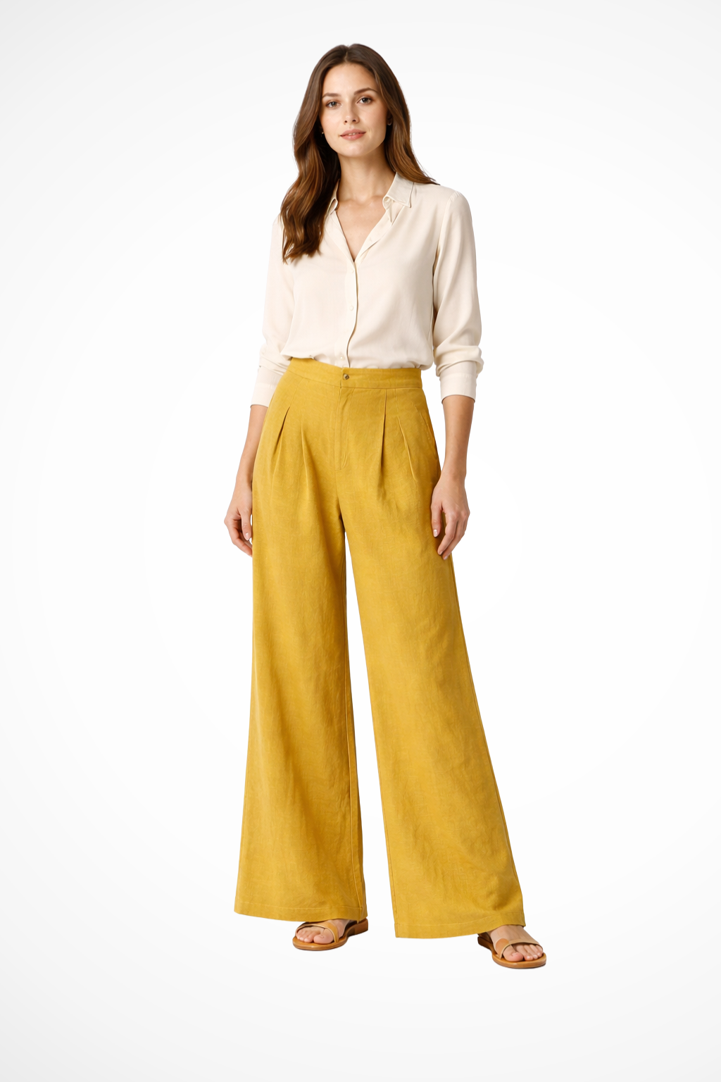 Philippa – Pantalón Cropped de Pierna Ancha con Pliegues