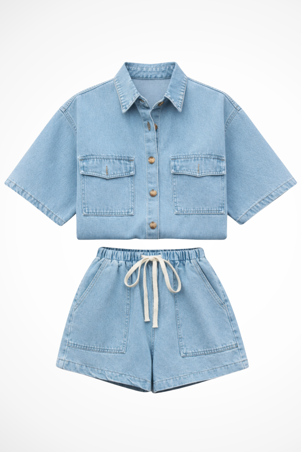 Sadie – Conjunto de Camisa Denim con Botones y Shorts