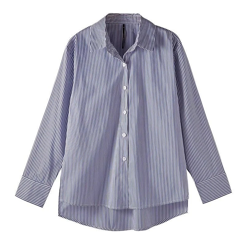 Alvara – Blusa de Rayas con Botones y Manga Larga