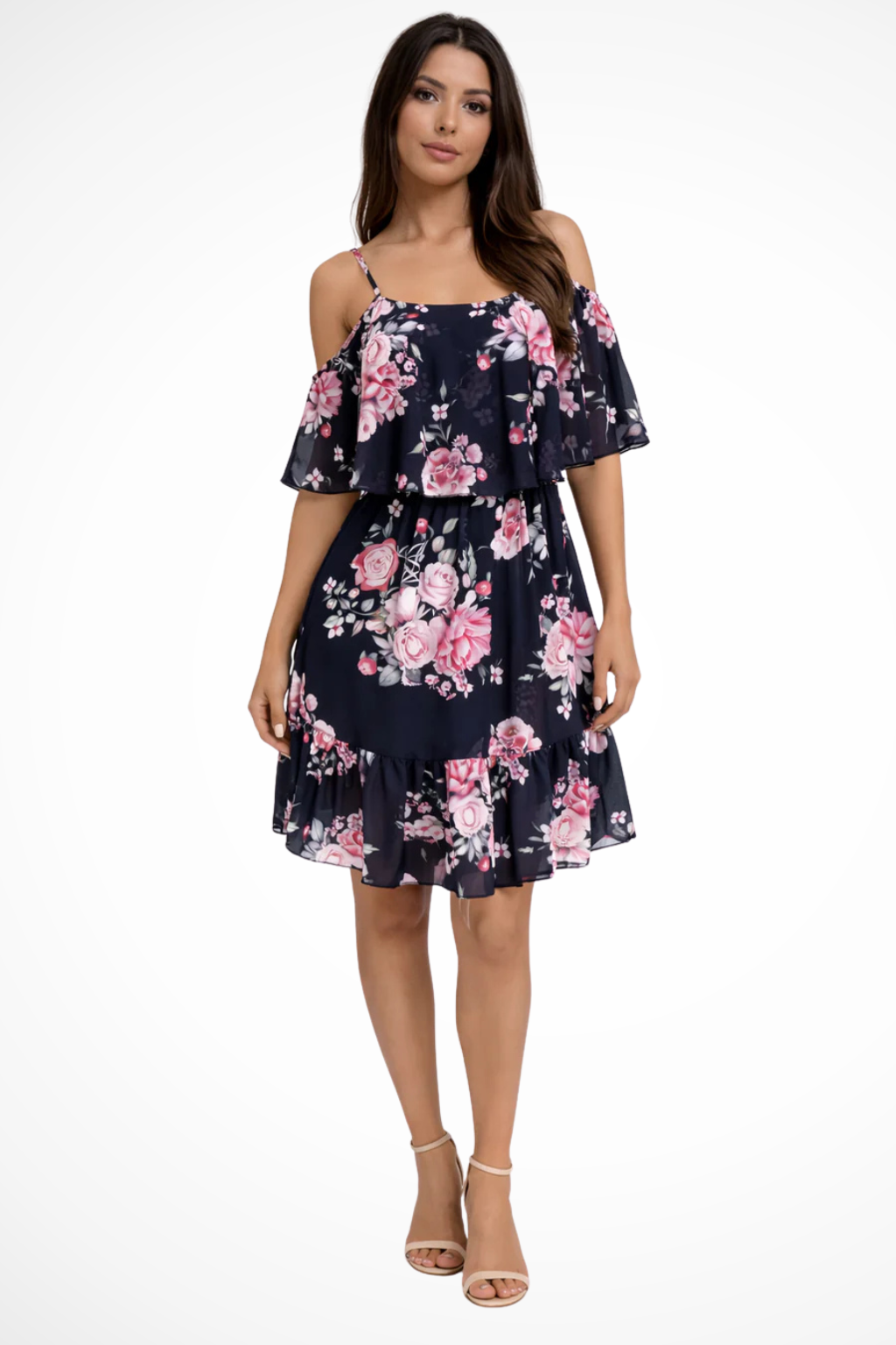 Lila – Vestido Mini Boho Floral de Chiffon con Hombros Descubiertos