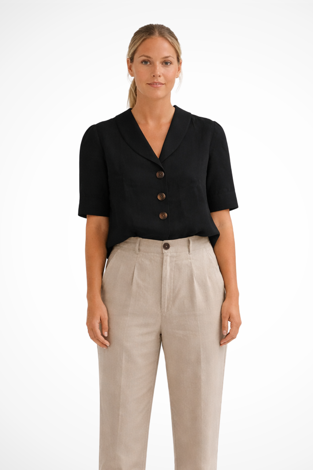 Solène – Blusa de Lino con Botones y Cuello Suave