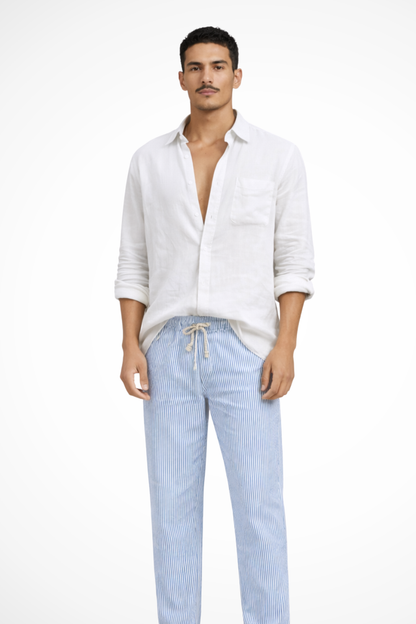 Roman – Camisa de Lino de Manga Larga Holgada para Hombre
