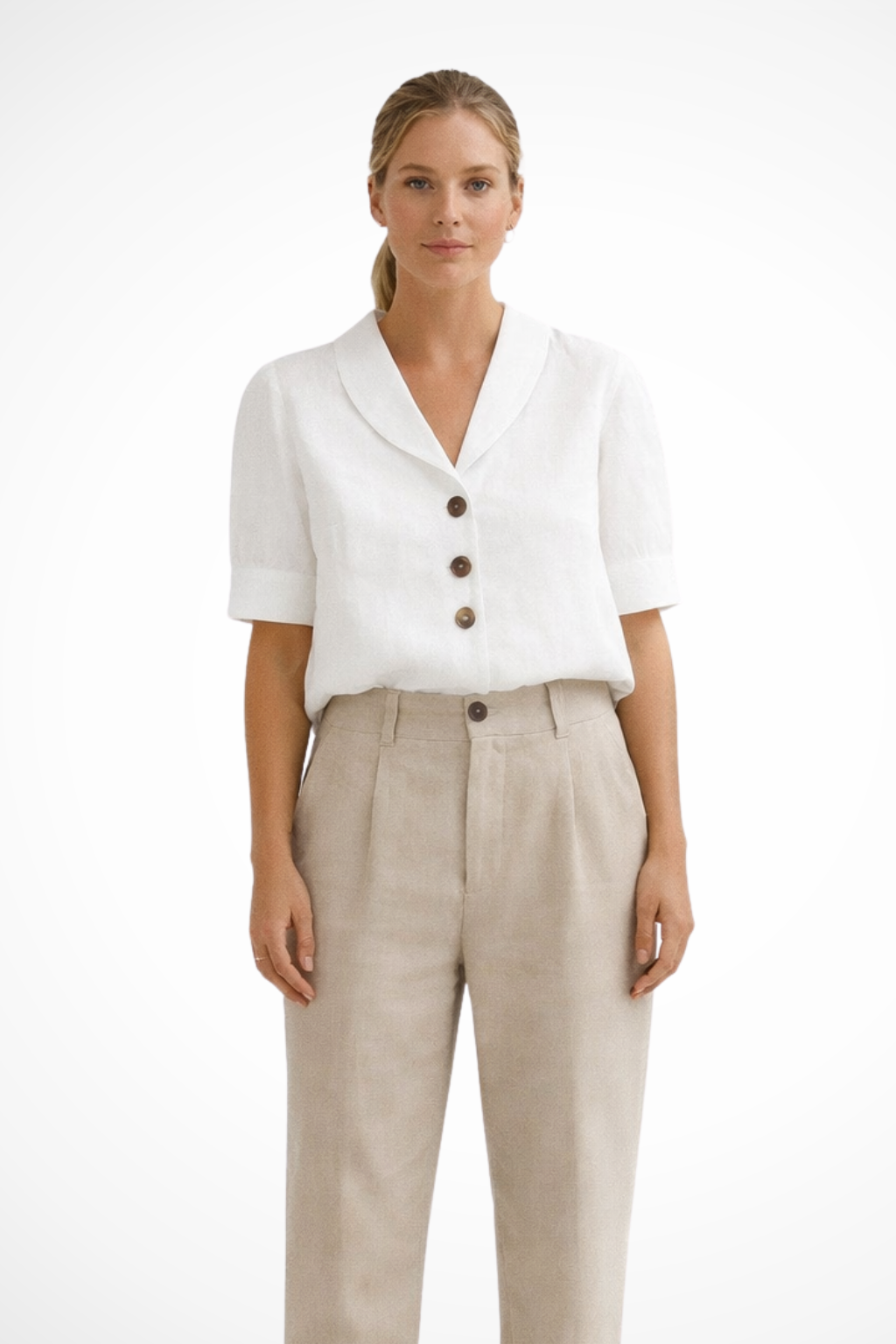 Solène – Blusa de Lino con Botones y Cuello Suave
