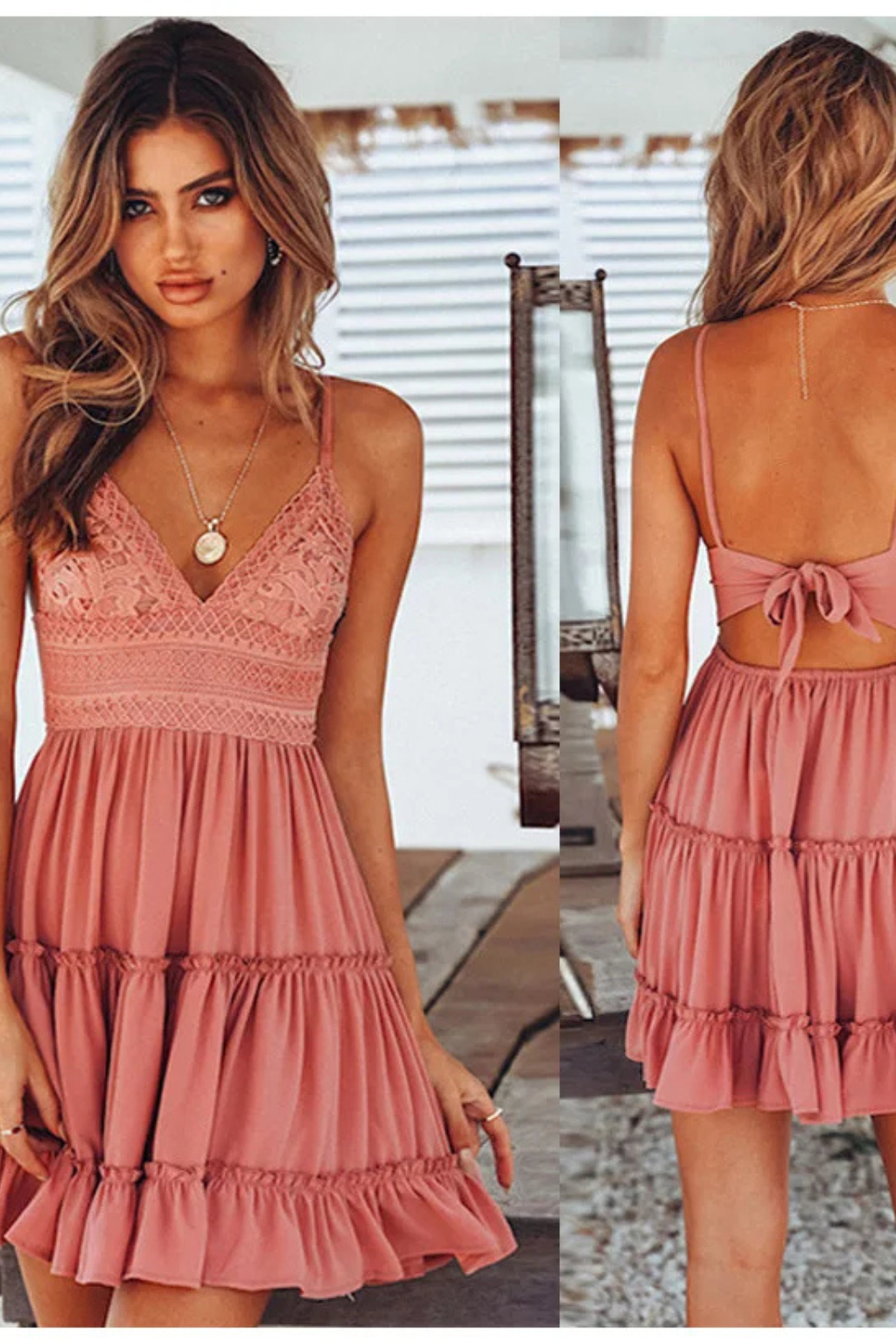 Freja – Vestido de Encaje Blanco con Tirantes y Espalda Abierta