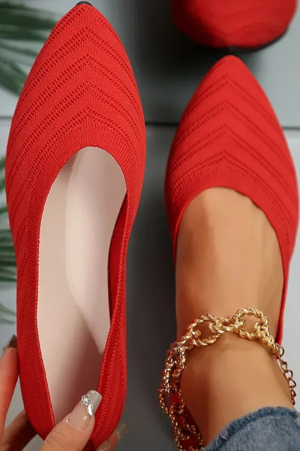 Henrietta – Bailarinas de Punto Slip-On con Punta Apuntada