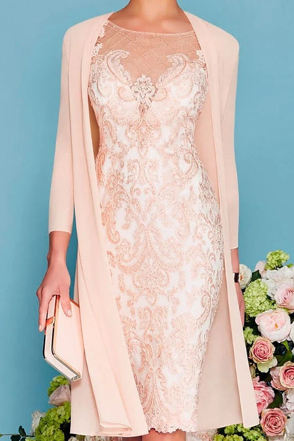 Dorothea – Vestido Midi Bordado con Chaqueta de Chiffon para Boda