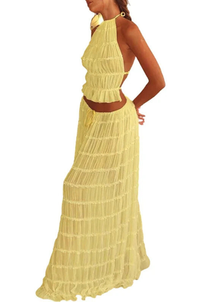 Cora – Conjunto de 2 Piezas: Top Halter Fruncido y Falda Maxi