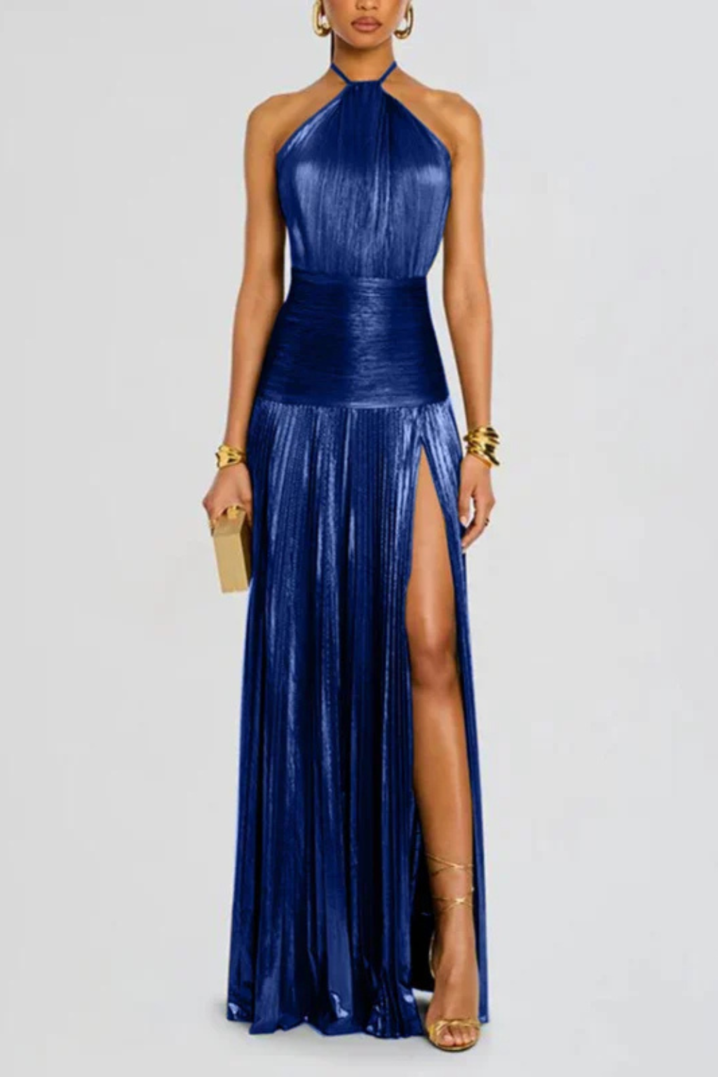 Saffron – Vestido Maxi Halter de Satén Plisado para Boda