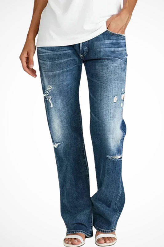 Paige – Jeans Rectos de Tiro Medio con Desgaste