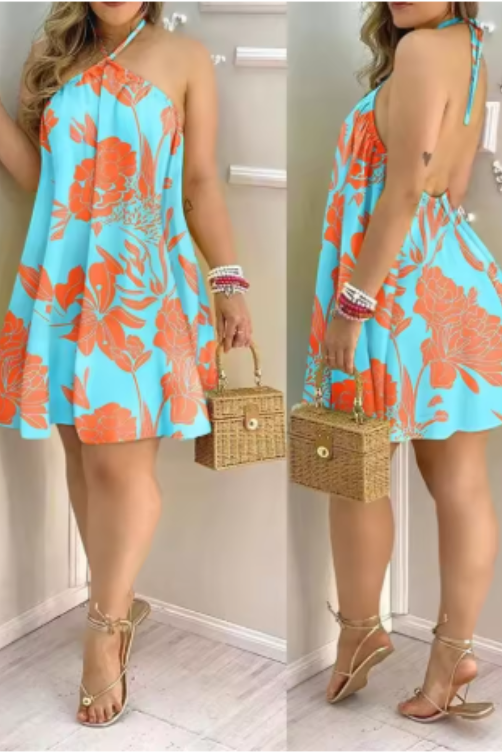 Elara – Vestido Mini Halter con Espalda Descubierta