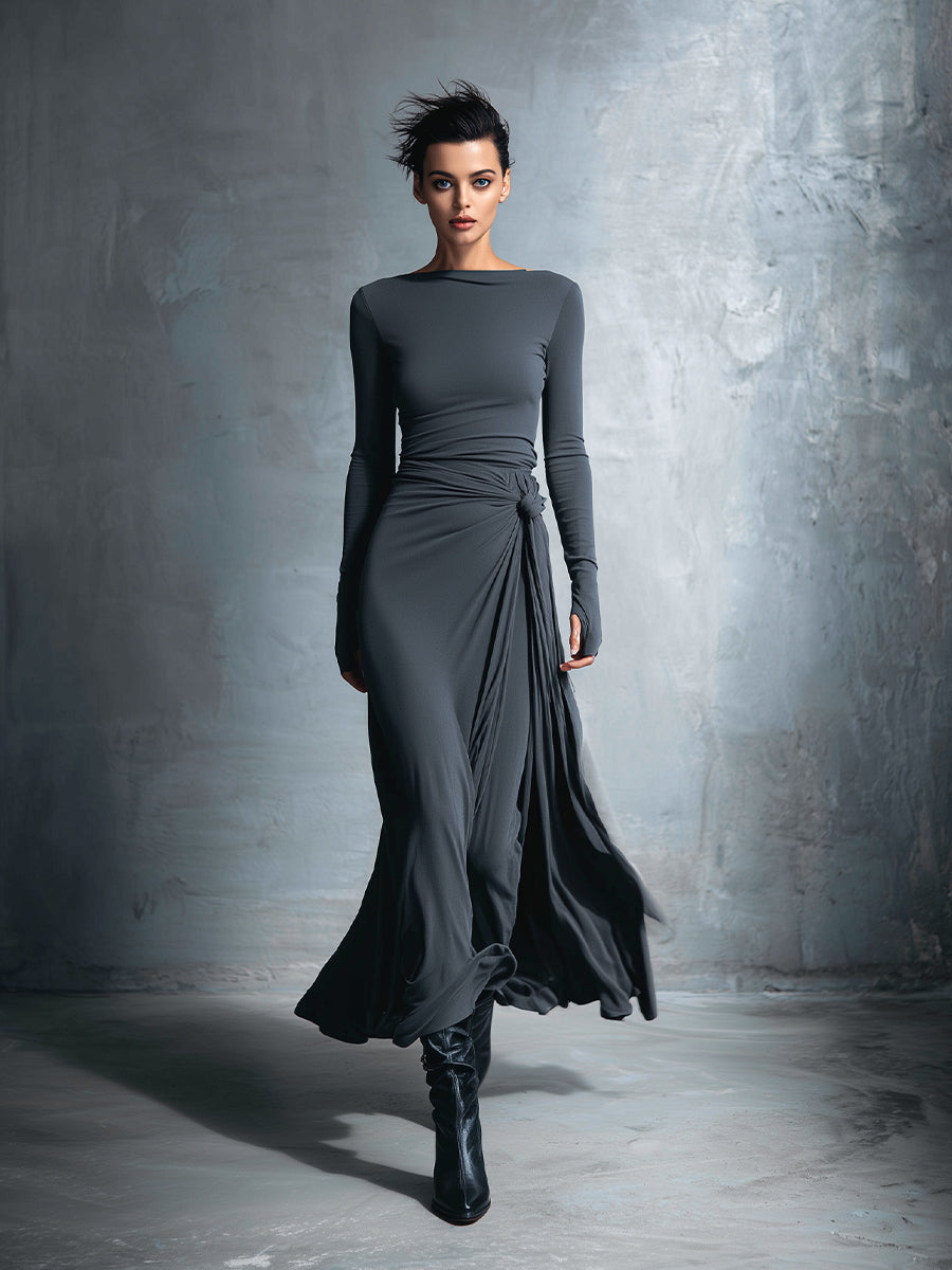 Vestido Largo Elegante Naiara  Vestido maxi con nudo lateral – imagen 8 | Horizoncor