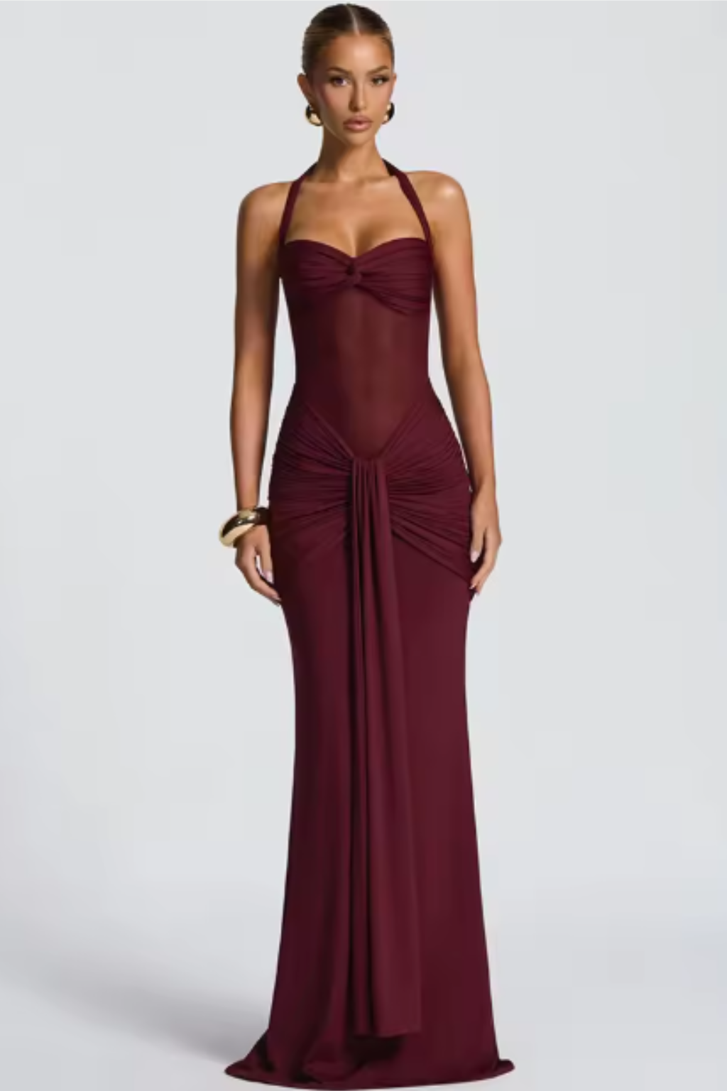 Celine – Vestido Maxi Halter Fruncido para Boda