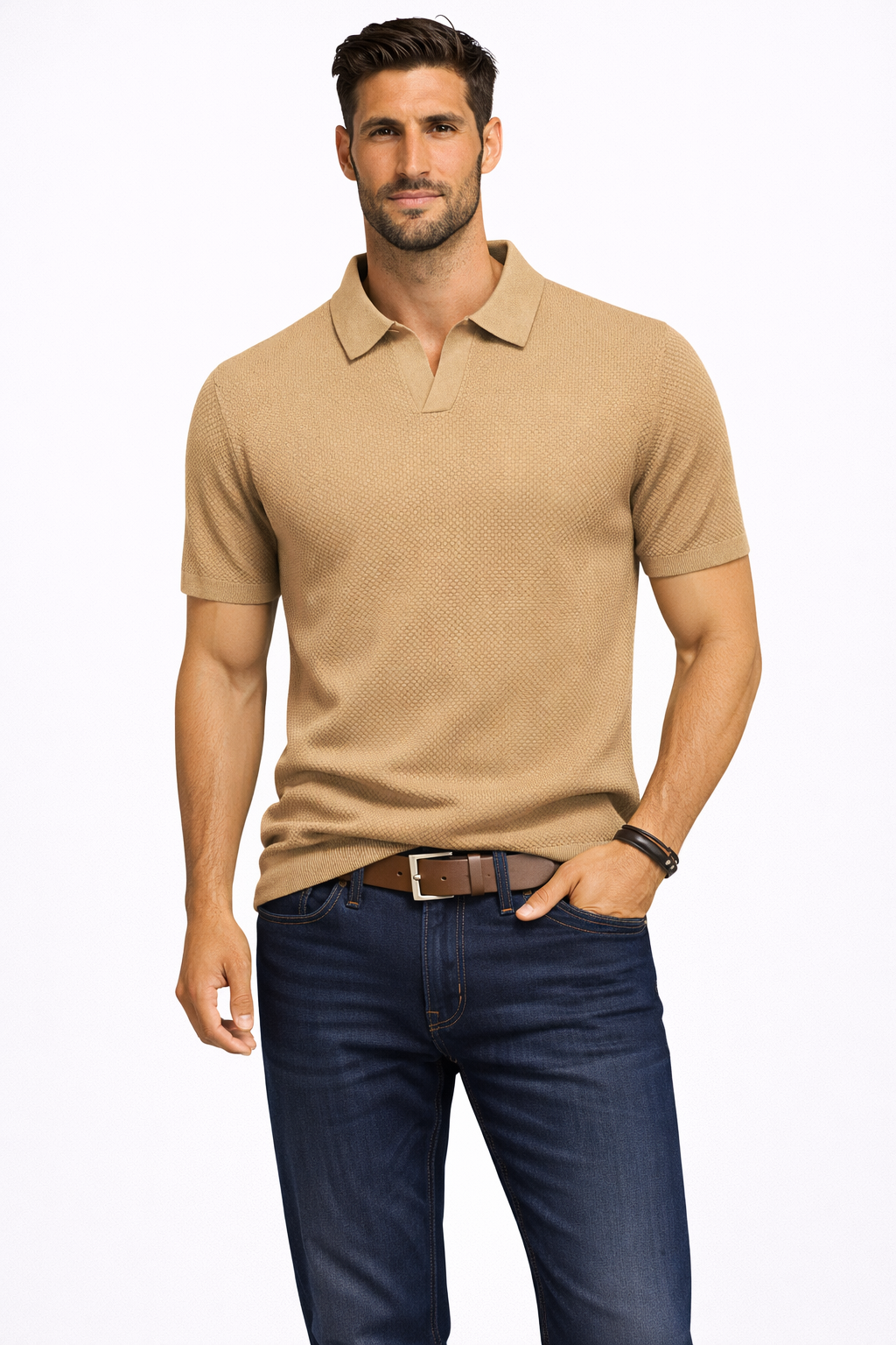 Alden – Polo de Punto Texturizado de Manga Corta para Hombre