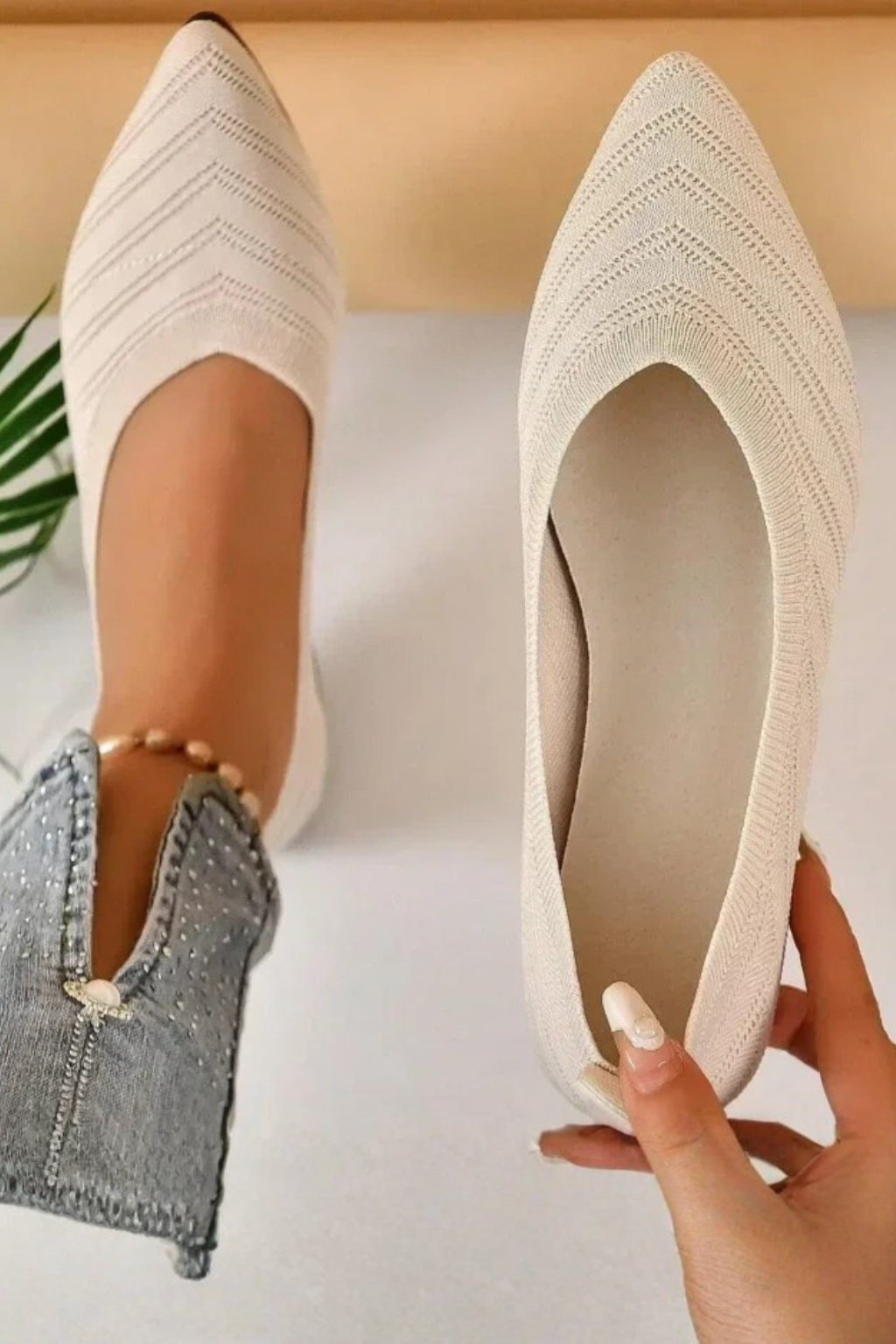 Henrietta – Bailarinas de Punto Slip-On con Punta Apuntada