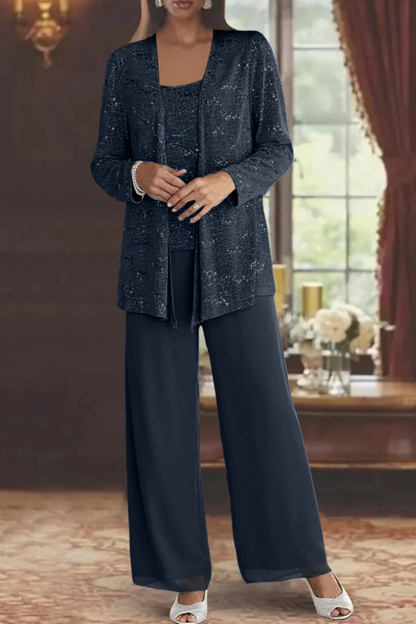 Miriam – Conjunto de Tres Piezas con Chaqueta de Lentejuelas y Pantalón Ancho