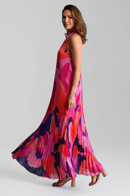 Cordelia – Vestido Maxi Halter Plisado Estampado para Boda