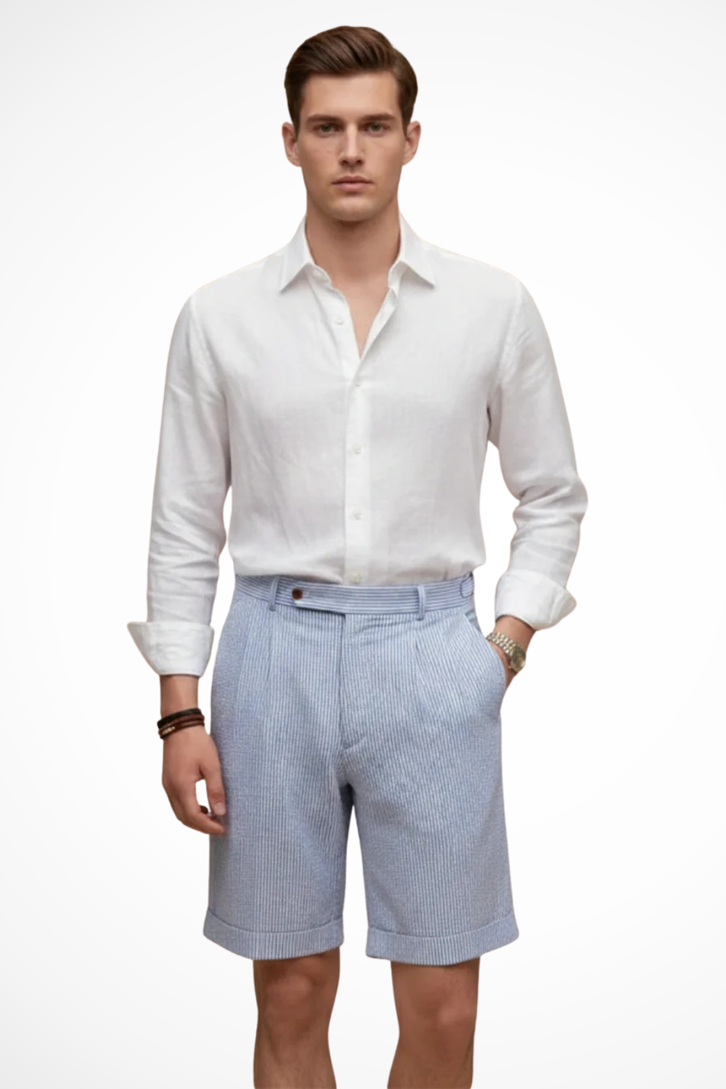Scott – Shorts Chino de Rayas Seersucker con Pliegues para Hombre