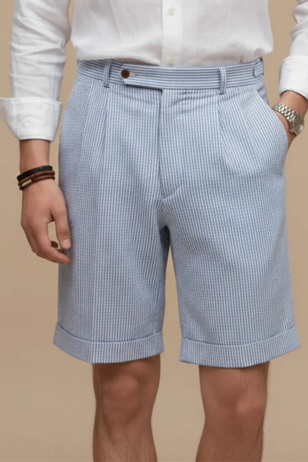 Scott – Shorts Chino de Rayas Seersucker con Pliegues para Hombre