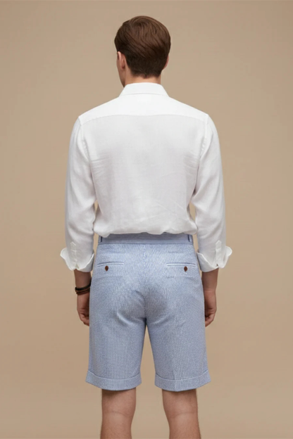 Scott – Shorts Chino de Rayas Seersucker con Pliegues para Hombre