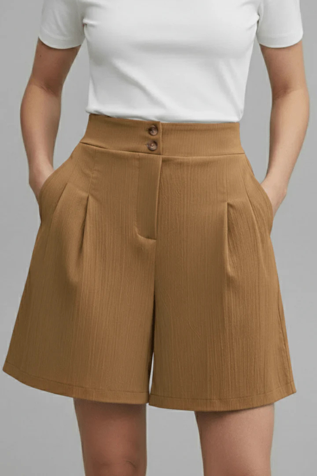 Winnie – Bermudas Sastre de Tiro Alto con Botones y Pliegues