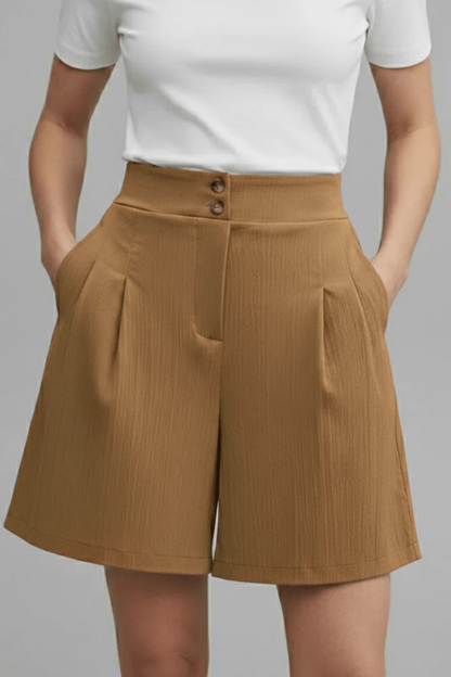 Winnie – Bermudas Sastre de Tiro Alto con Botones y Pliegues