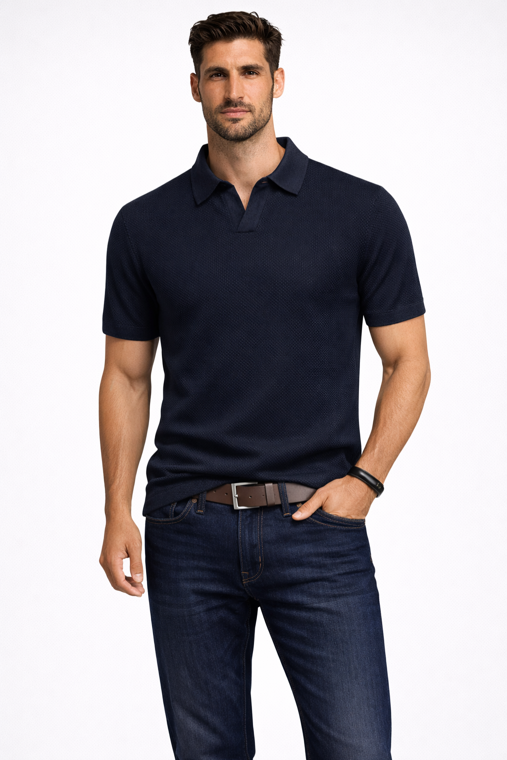 Alden – Polo de Punto Texturizado de Manga Corta para Hombre