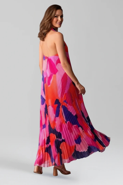 Cordelia – Vestido Maxi Halter Plisado Estampado para Boda