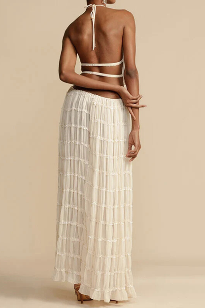 Cora – Conjunto de 2 Piezas: Top Halter Fruncido y Falda Maxi