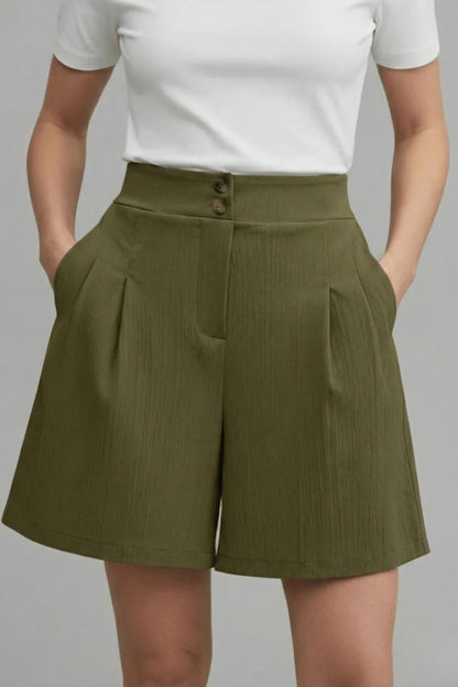 Winnie – Bermudas Sastre de Tiro Alto con Botones y Pliegues