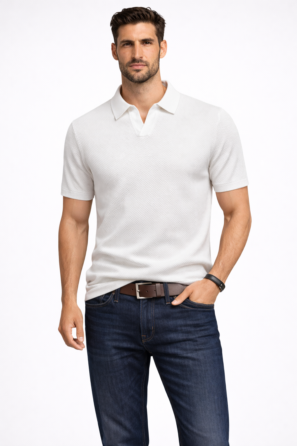 Alden – Polo de Punto Texturizado de Manga Corta para Hombre
