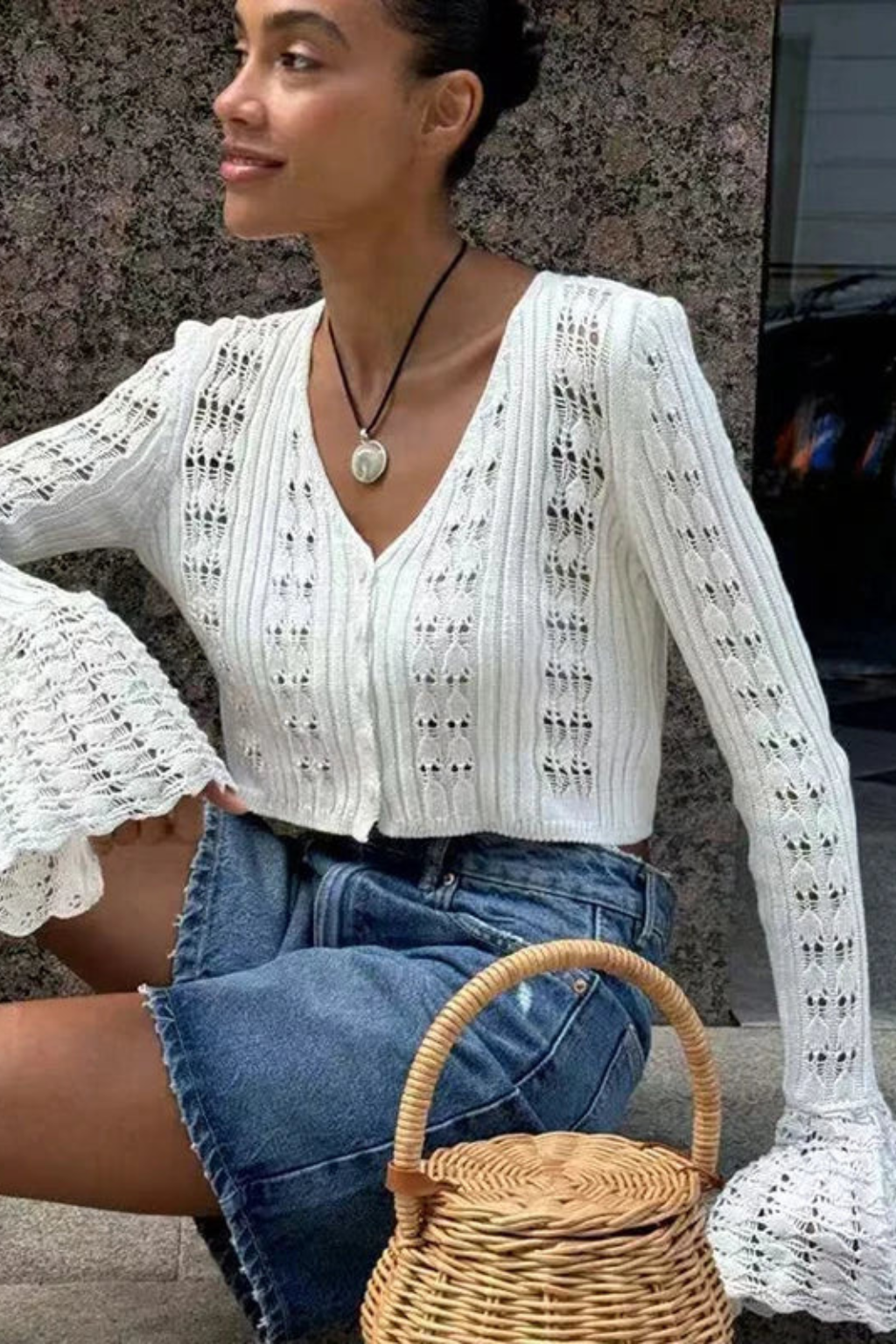 Daphne – Cárdigan de Crochet con Manga Campana
