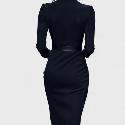 Detalle vestido corto elegante Mandarin – vista frontal | Horizoncor