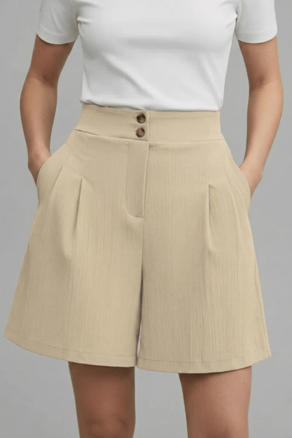 Winnie – Bermudas Sastre de Tiro Alto con Botones y Pliegues