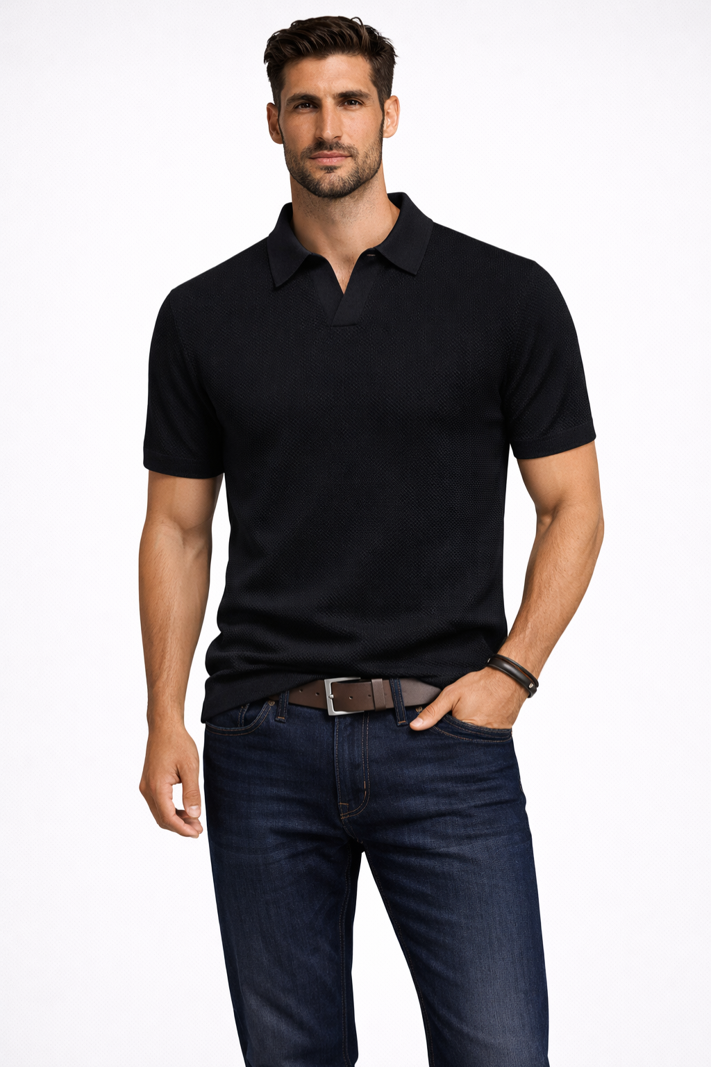 Alden – Polo de Punto Texturizado de Manga Corta para Hombre