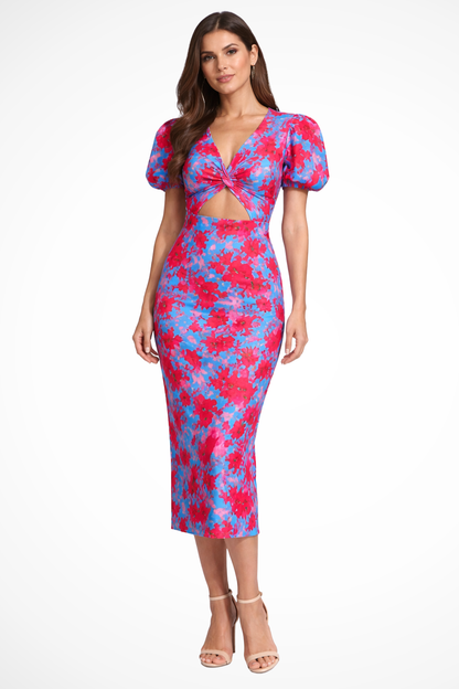 Sophia – Vestido Midi Floral con Manga Globo