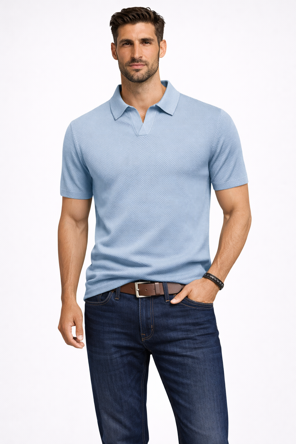 Alden – Polo de Punto Texturizado de Manga Corta para Hombre