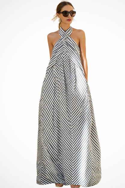 Pembury – Vestido Maxi Halter de Rayas de Verano