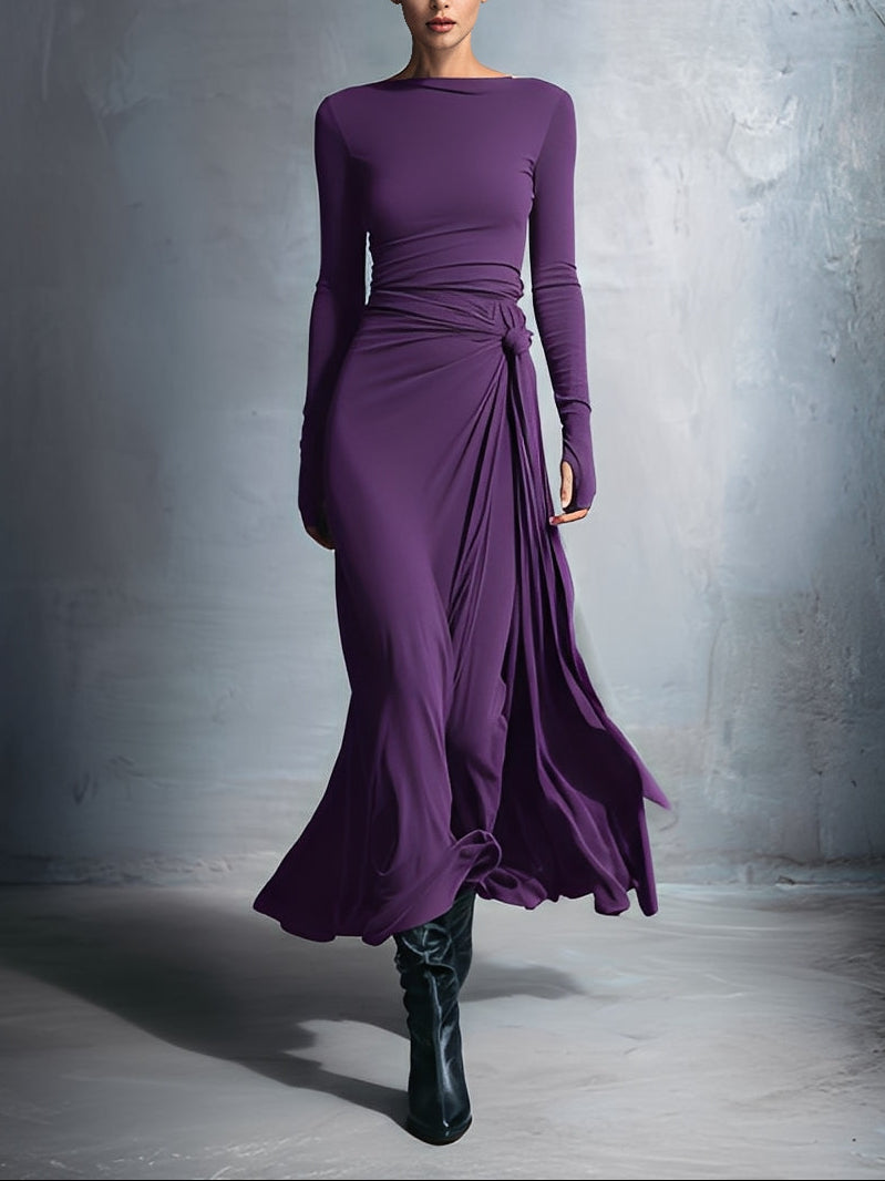 Vestido Largo Elegante Naiara  Vestido maxi con nudo lateral – vista lateral | Horizoncor