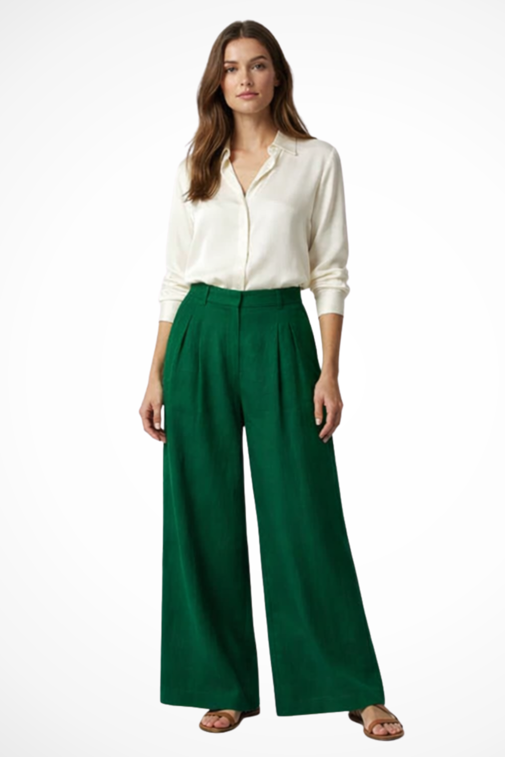 Philippa – Pantalón Cropped de Pierna Ancha con Pliegues