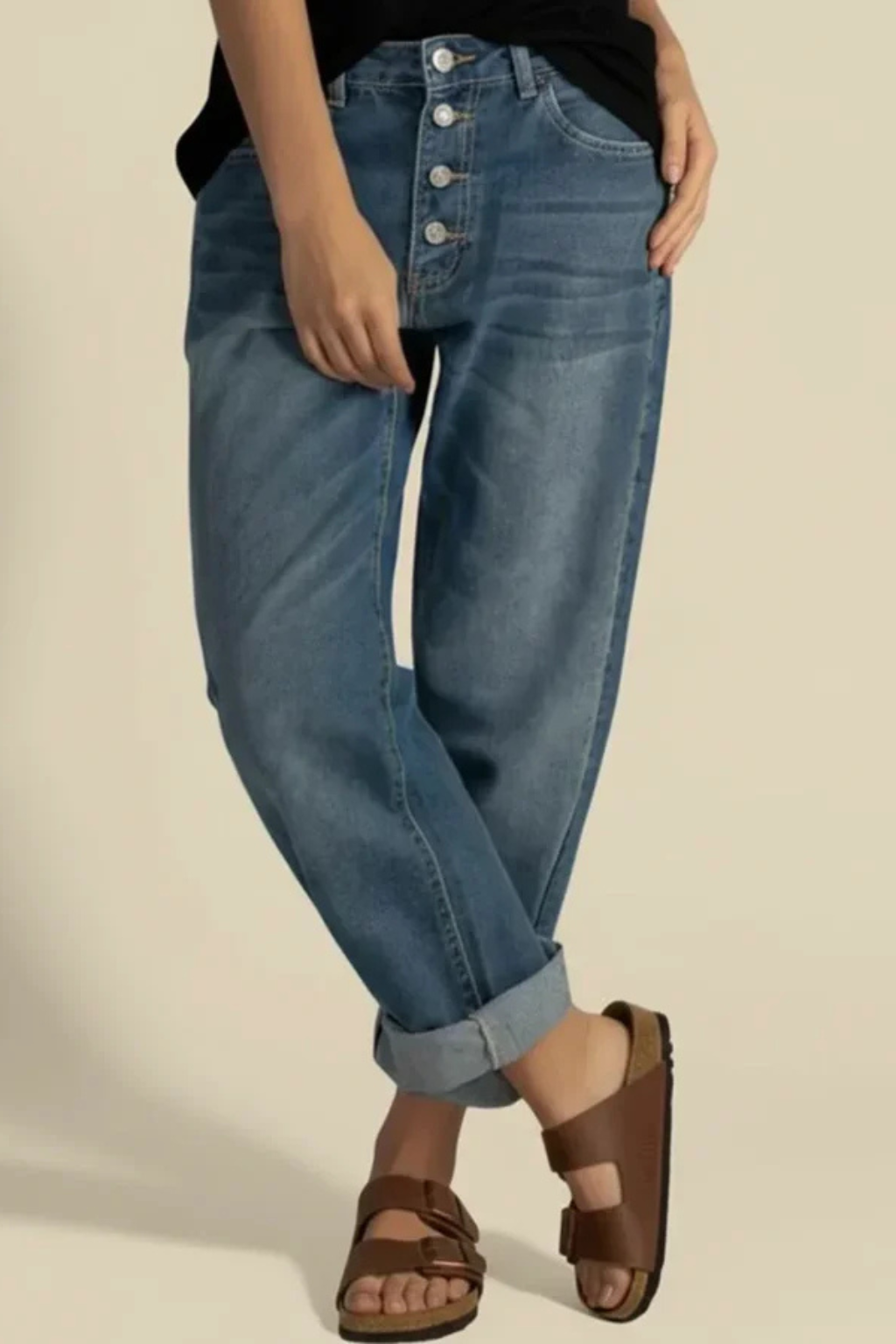 Lottie – Jeans de Tiro Alto con Bragueta de Botones y Fit Holgado