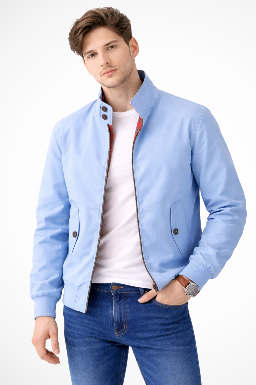 Fletcher – Chaqueta Harrington con Cremallera y Forro de Cuadros para Hombre