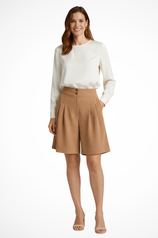 Verity – Bermudas Sastre de Tiro Alto con Pliegues