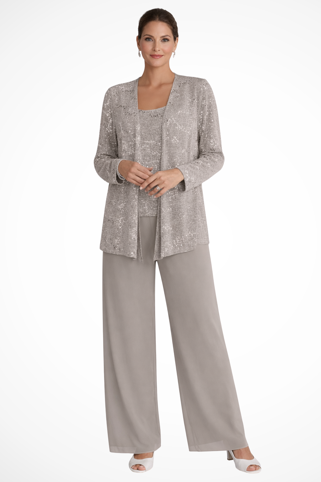 Miriam – Conjunto de Tres Piezas con Chaqueta de Lentejuelas y Pantalón Ancho