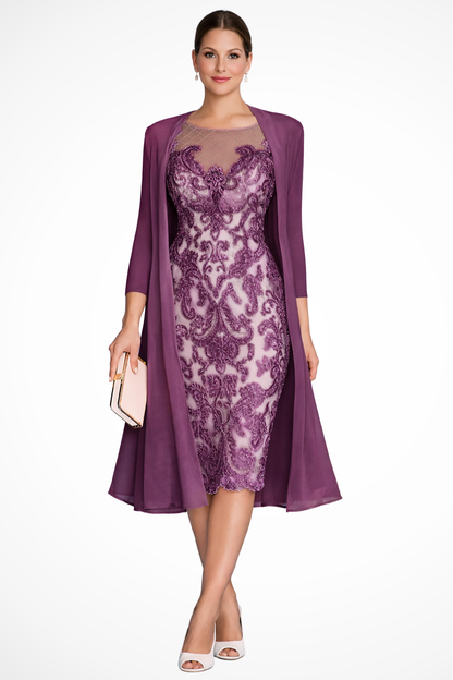 Dorothea – Vestido Midi Bordado con Chaqueta de Chiffon para Boda