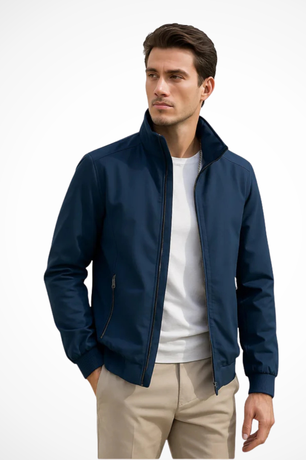 Jaimy – Chaqueta Harrington de Verano con Cremallera y Cuello Mao para Hombre