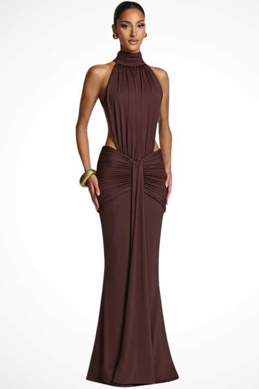 Valentina – Vestido Maxi con Cuello Alto y Espalda Abierta para Boda