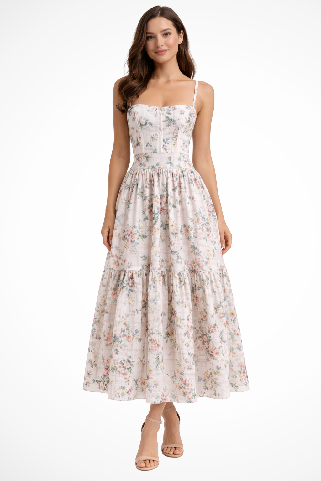Sophia – Vestido Midi Floral en Capas para Boda de Verano